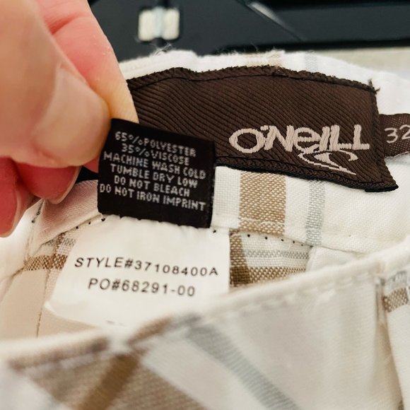 O'Neill Mens White Checkered Brown Shorts  Size: 32 - Picture 3 of 5